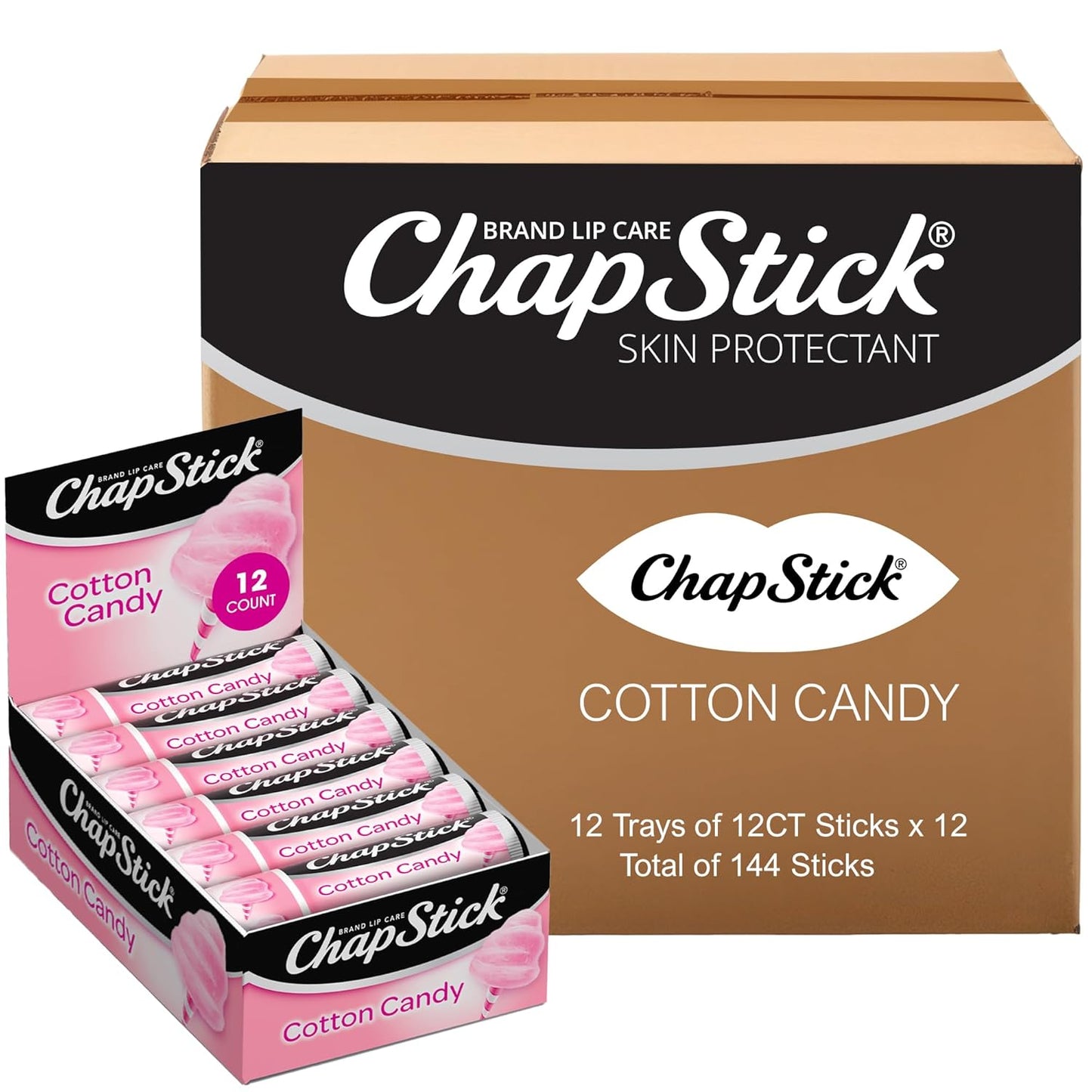 Cotton Candy ChapStick Bulk Lip Balm 144-Count for Dry Lips