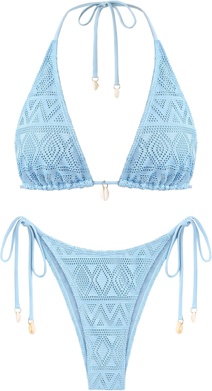 ZAFUL Women's Triangle Bikini Set with Multiway Design and Fishnet