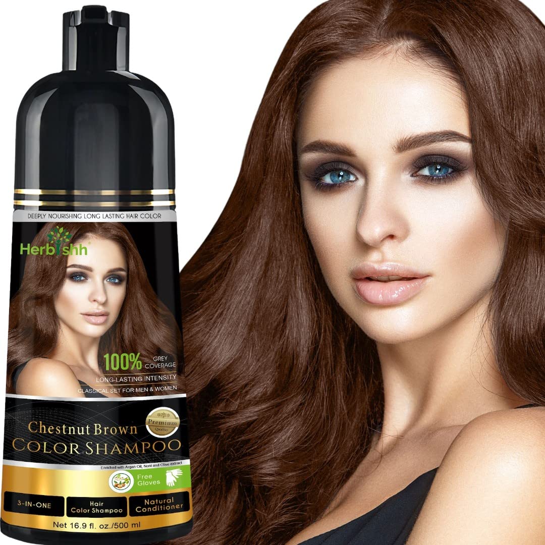 Herbishh Hair Color Shampoo for Gray Hair - Chestnut Brown