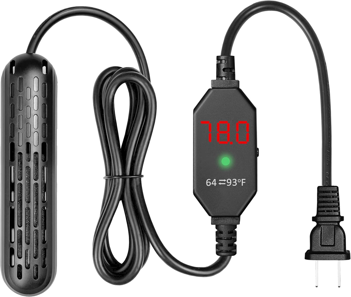 YukiHalu Mini Aquarium Heater - Adjustable Temp, External Controller