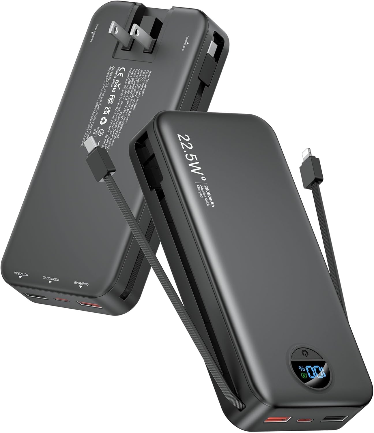 Portable Charger Power Bank 20000mAh with Fast Charging Cables