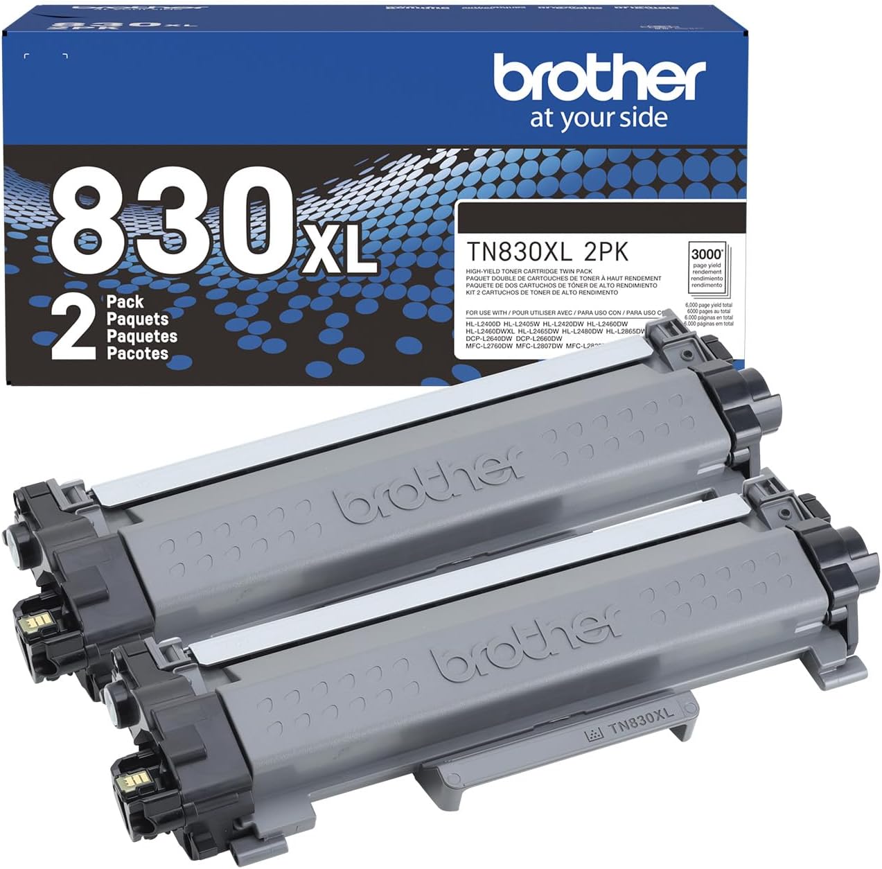 Brother TN830XL 2-Pack High Yield Toner - 6,000 Pages Total