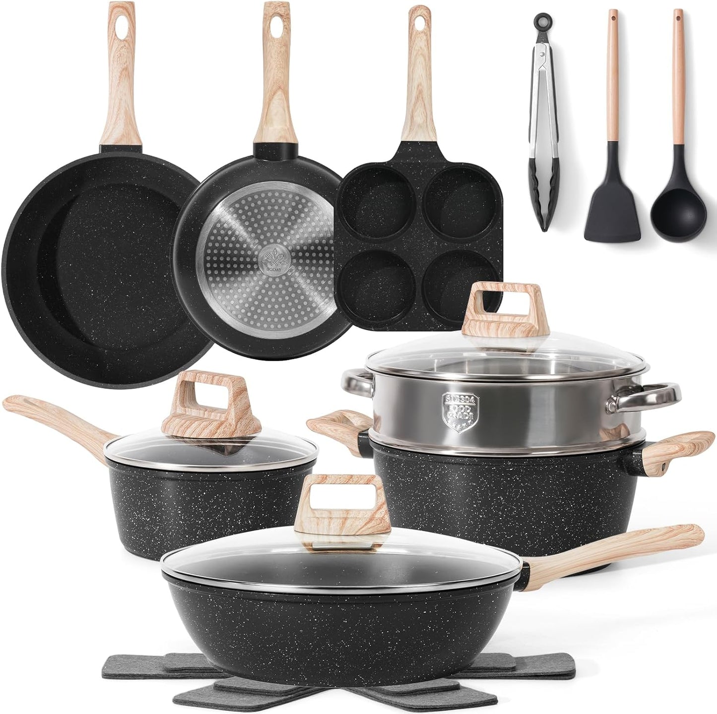 17 Pcs Non Stick Kitchen Cookware Set for Healthy Cooking
