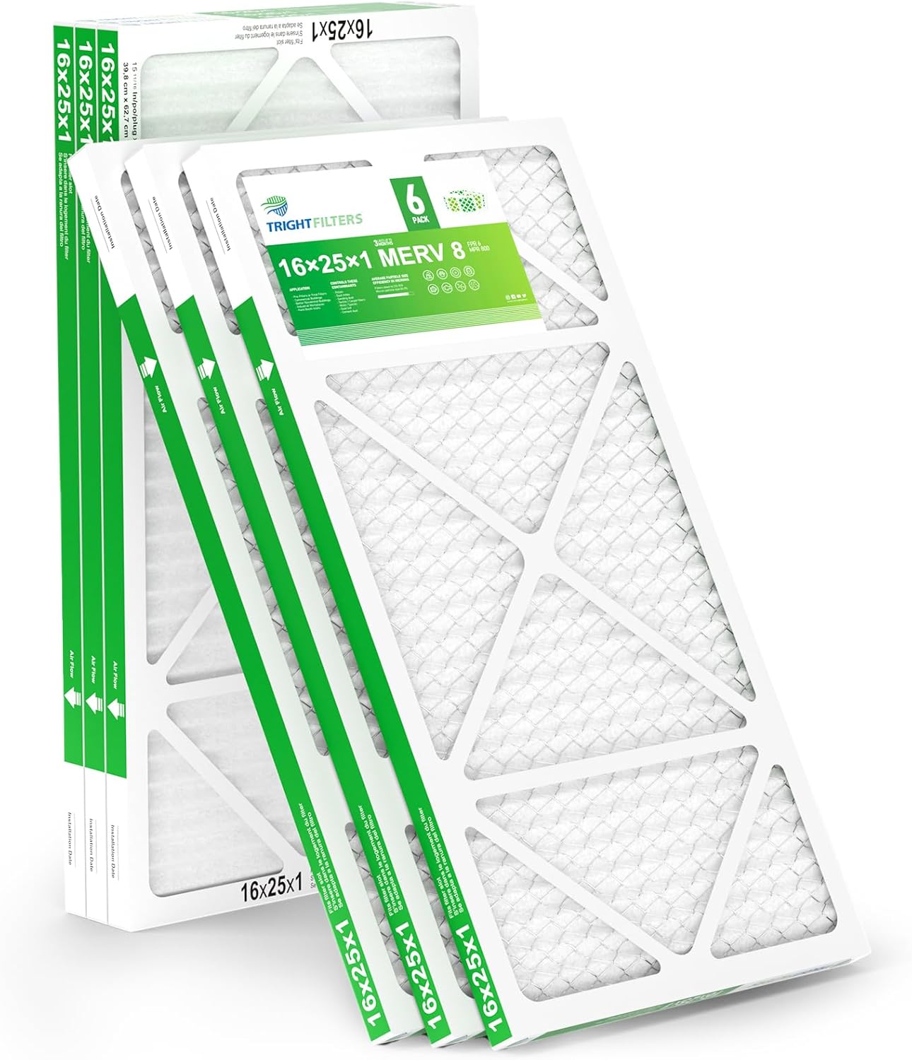 16x25x1 Air Filter 6 Pack for Home HVAC and AC Systems