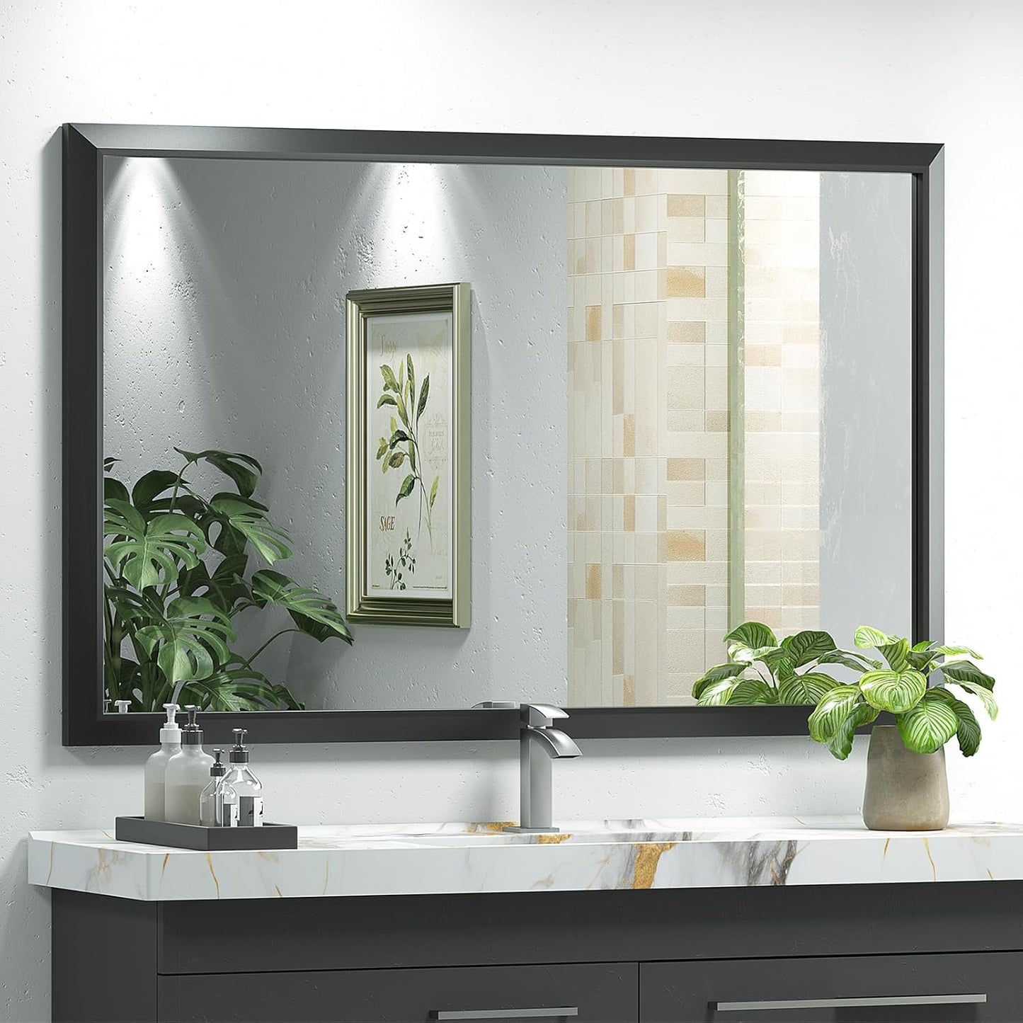 SMIROR Matte Black Bathroom Mirror 48x40 inch for Stylish Decor