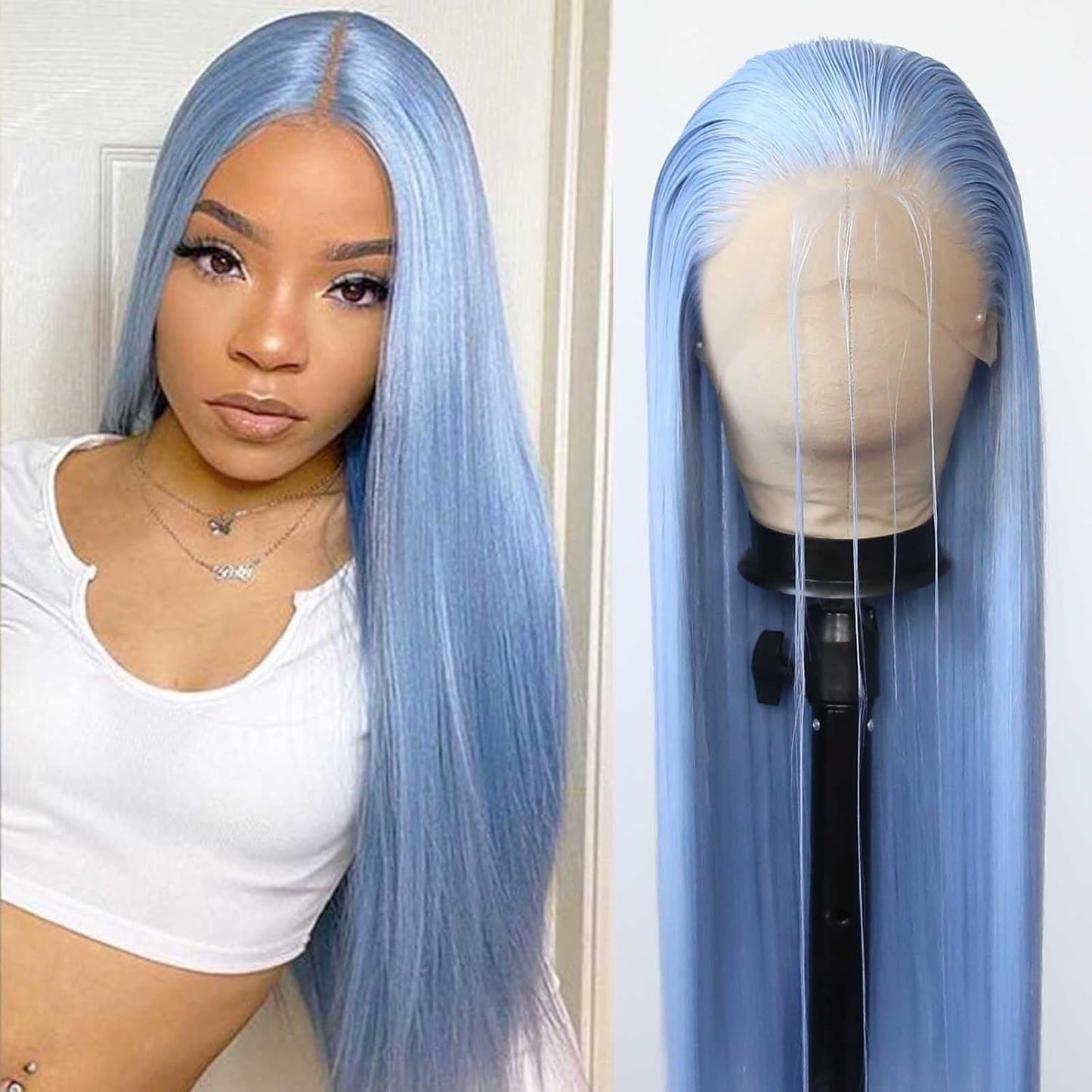 Light Blue Lace Front Synthetic Wig for Stylish Black Women