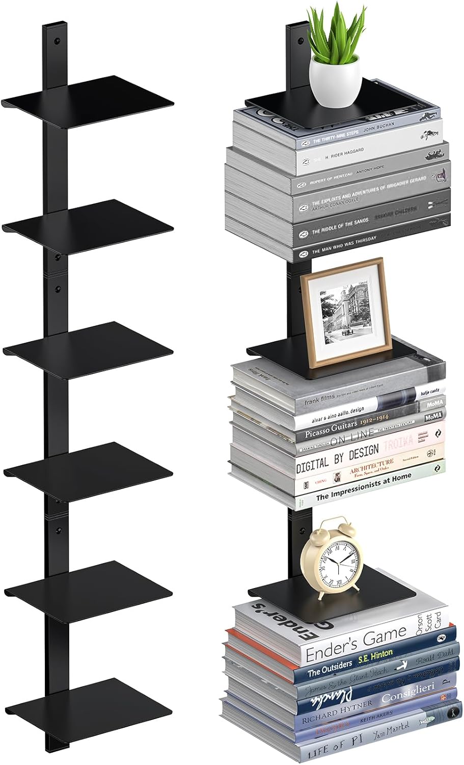 Floating Book Shelves for Wall - 6 Tier Invisible Design