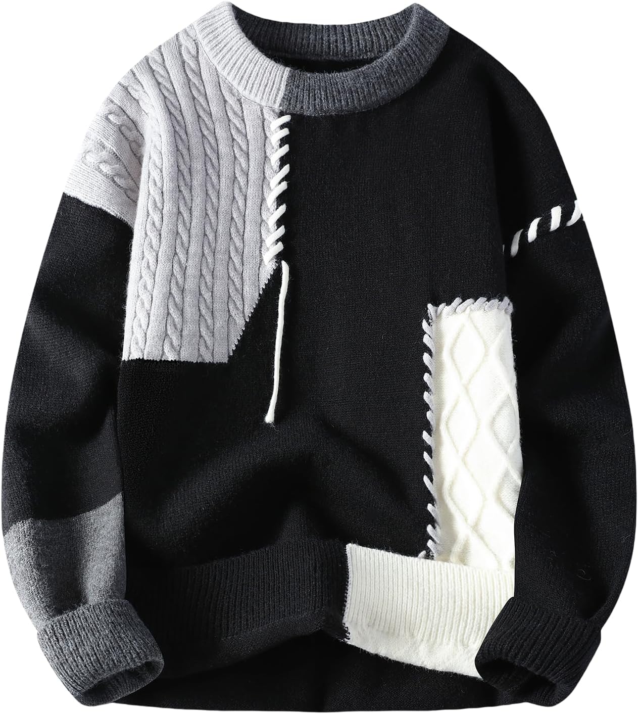 GURUNVANI Patchwork Sweater for Men - Stylish Colorblock Jumper