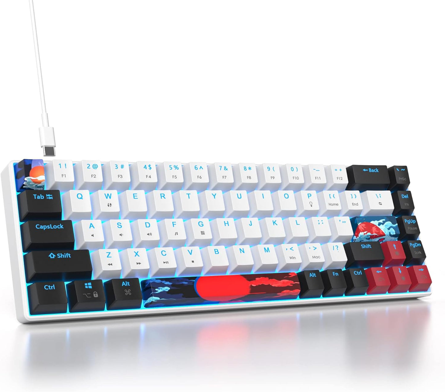 60% Compact Gaming Keyboard: Red Switch LED Backlit