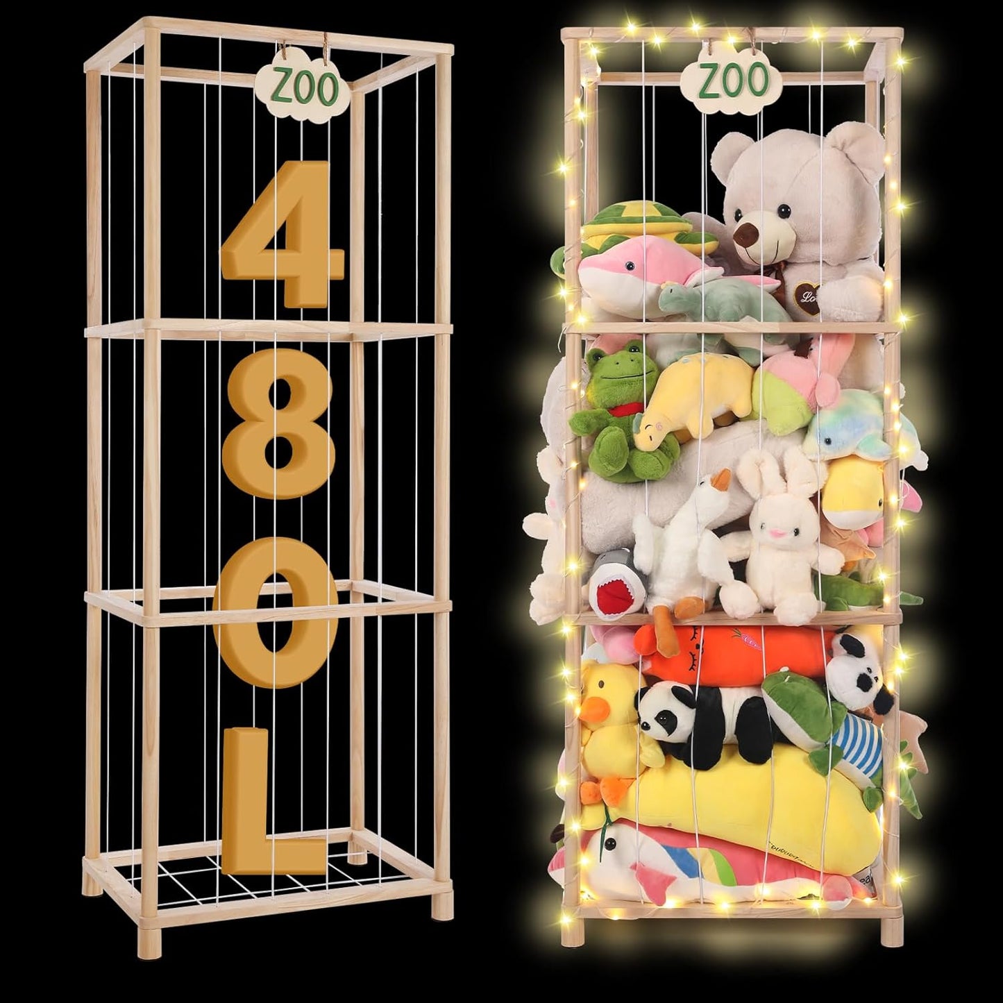 Extra-Large Wooden Stuffed Animal Zoo Storage for Playrooms