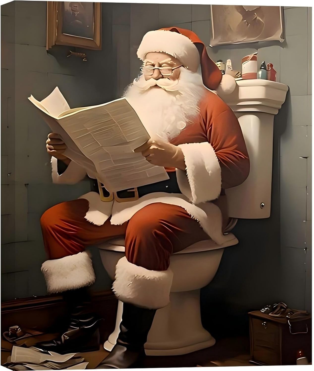 Funny Santa Bathroom Art Poster - Humorous Toilet Decor