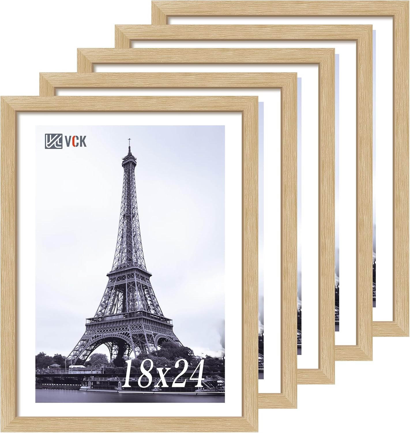 VCK 18x24 Oak Wood Frame for Pictures, Natural Solid Wood 5 Pack