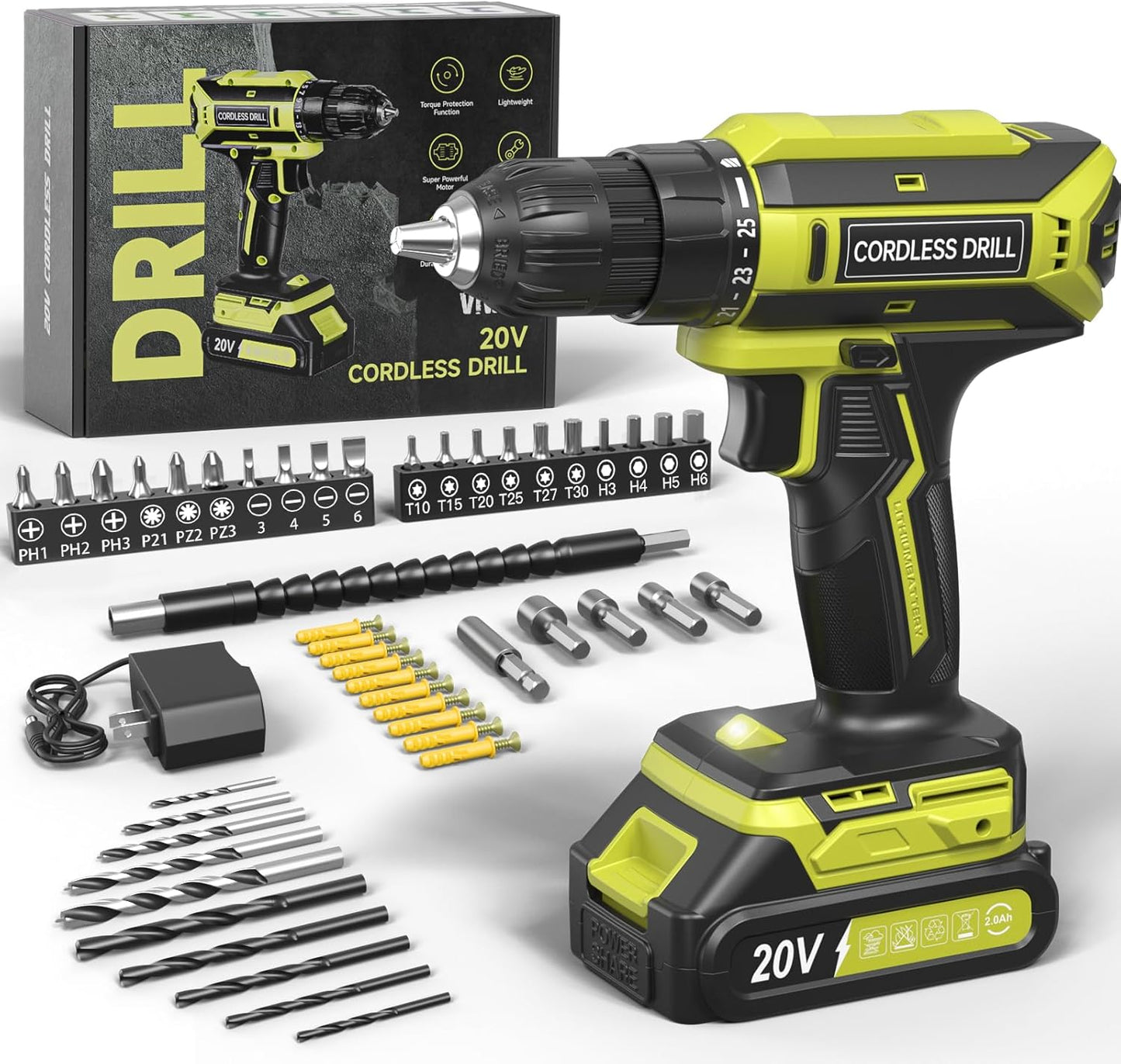 Cordless Drill Set with 20V MAX Power Pack for Home Projects