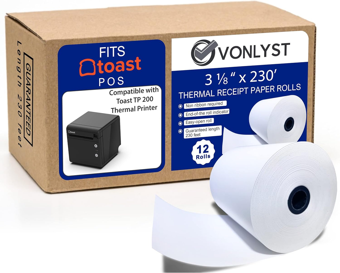 Fast-Print Thermal Paper Rolls for Toast TP200 POS (12 rolls)