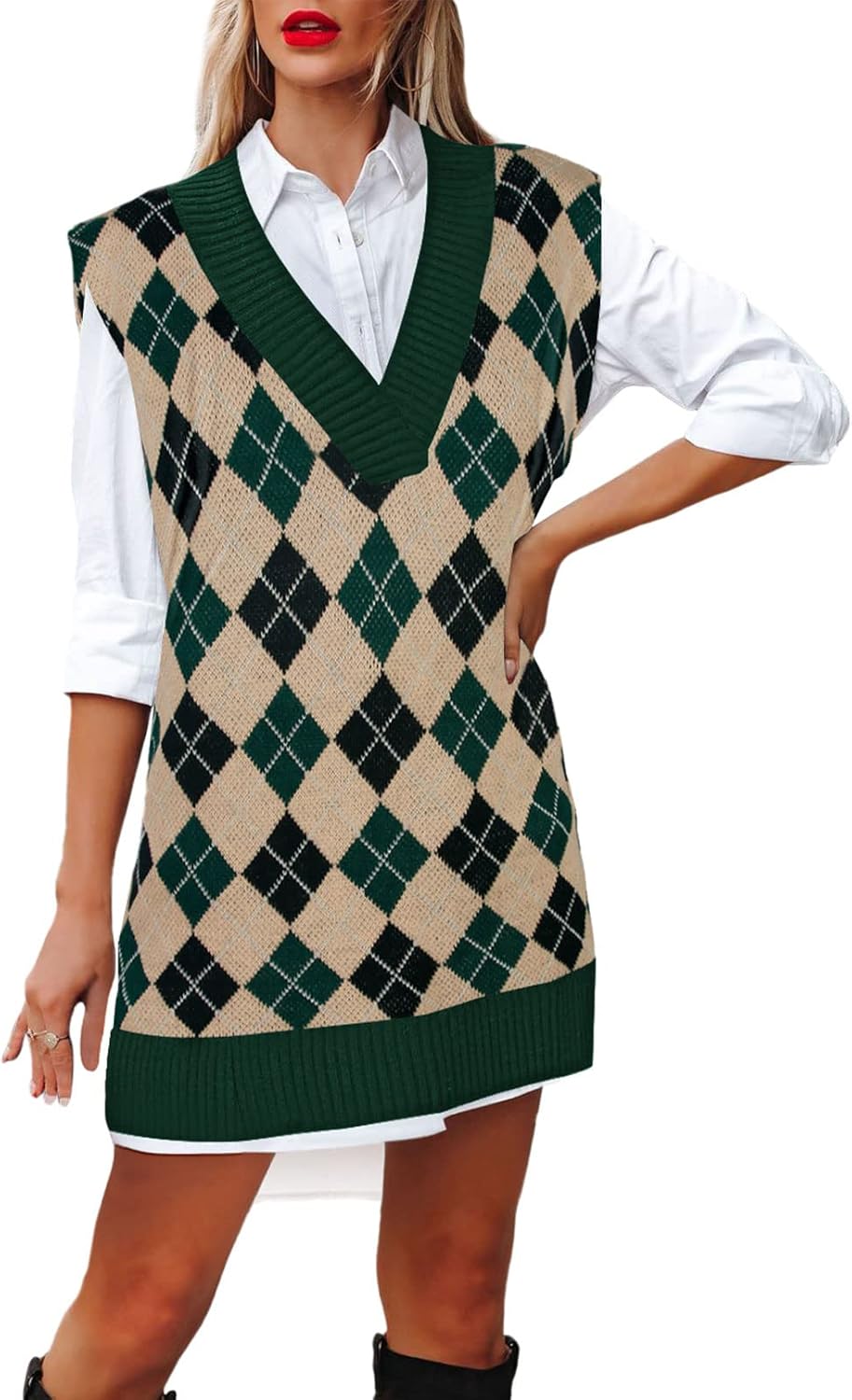Viottiset Women's Oversized V Neck Knit Sweater Vest for Style