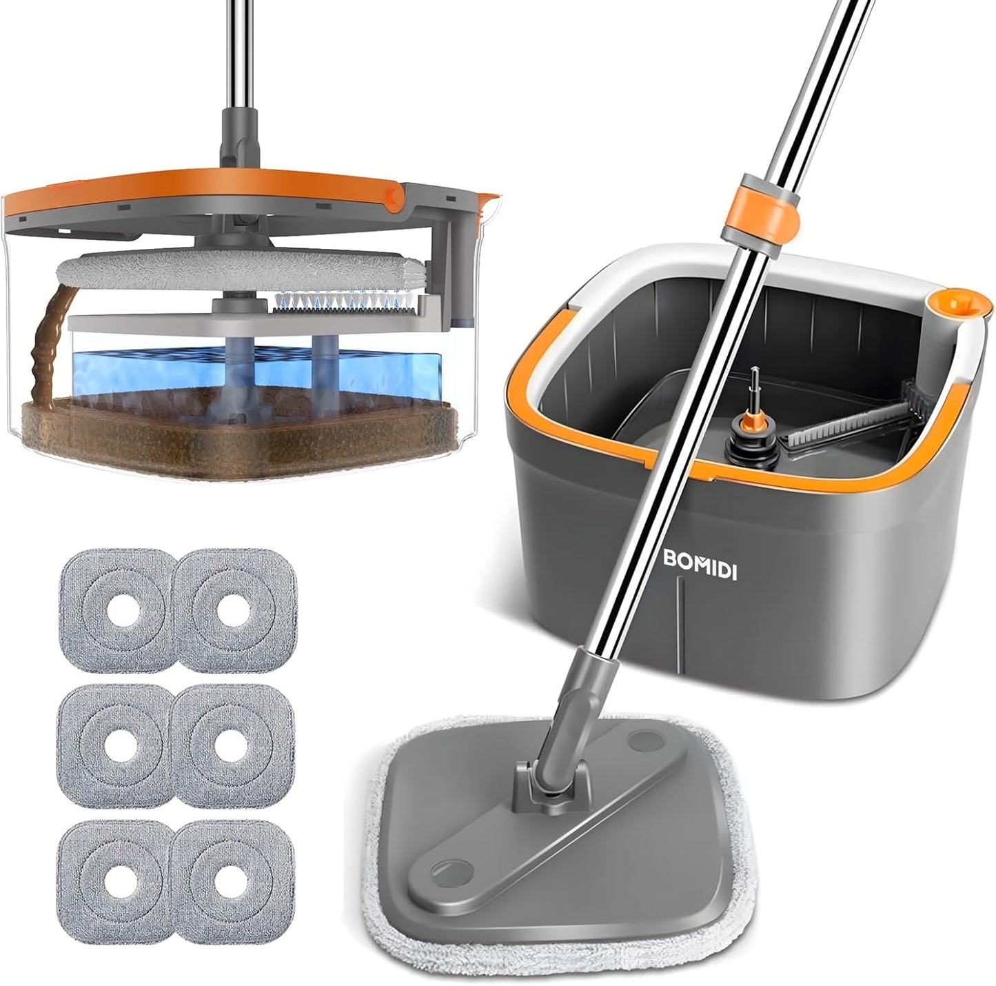 BOMIDI Spin Mop and Bucket with Clean Water Separation System
