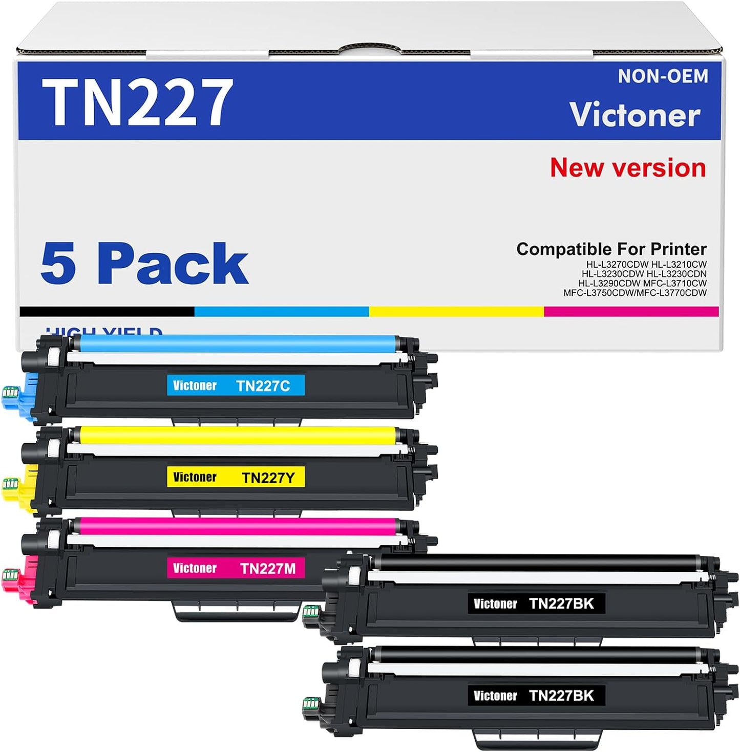 High Yield TN227 Toner Cartridge 5-Pack for Brother Printers