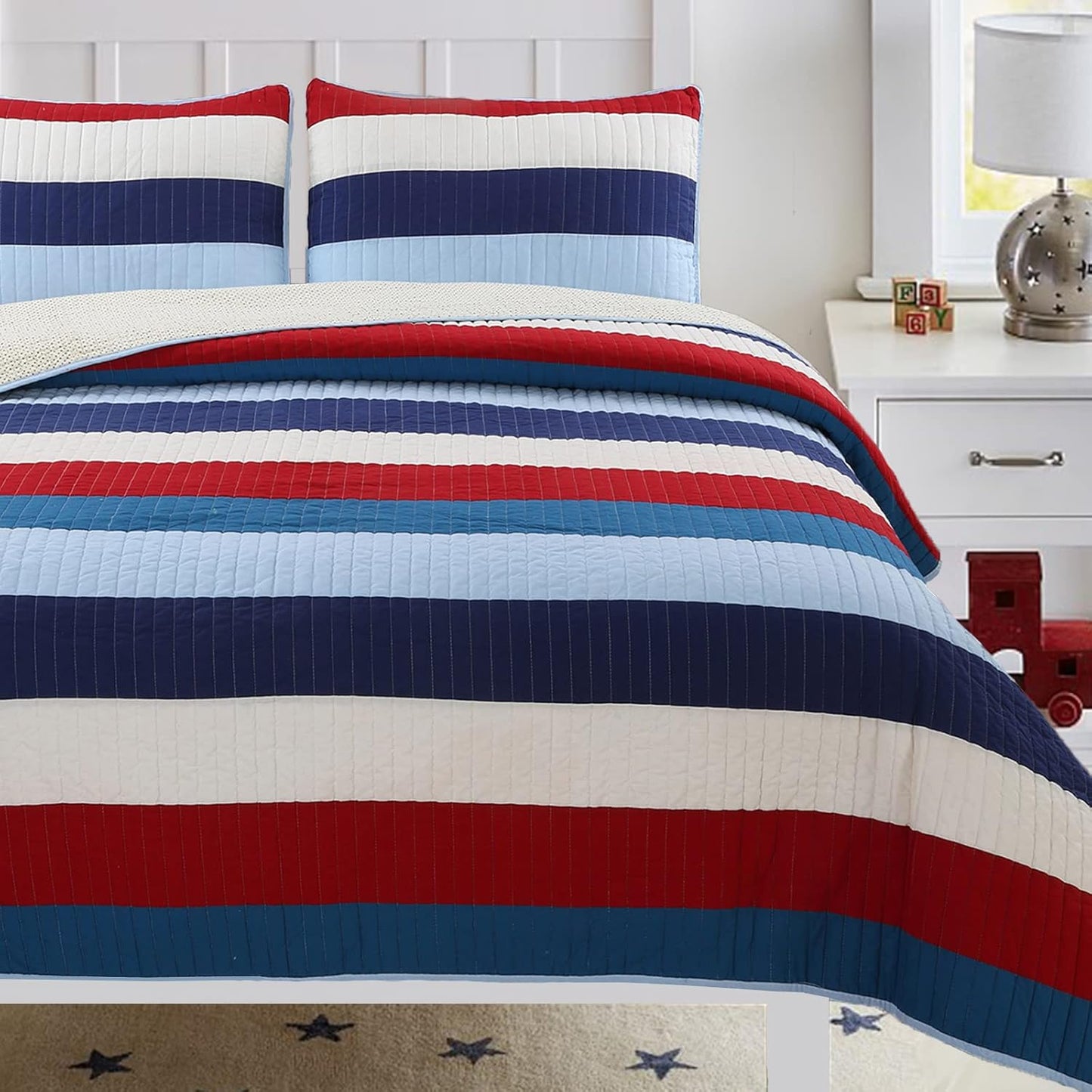 Cozy Line Home Fashions Aaron Bedding Quilt Set for Nautical Style