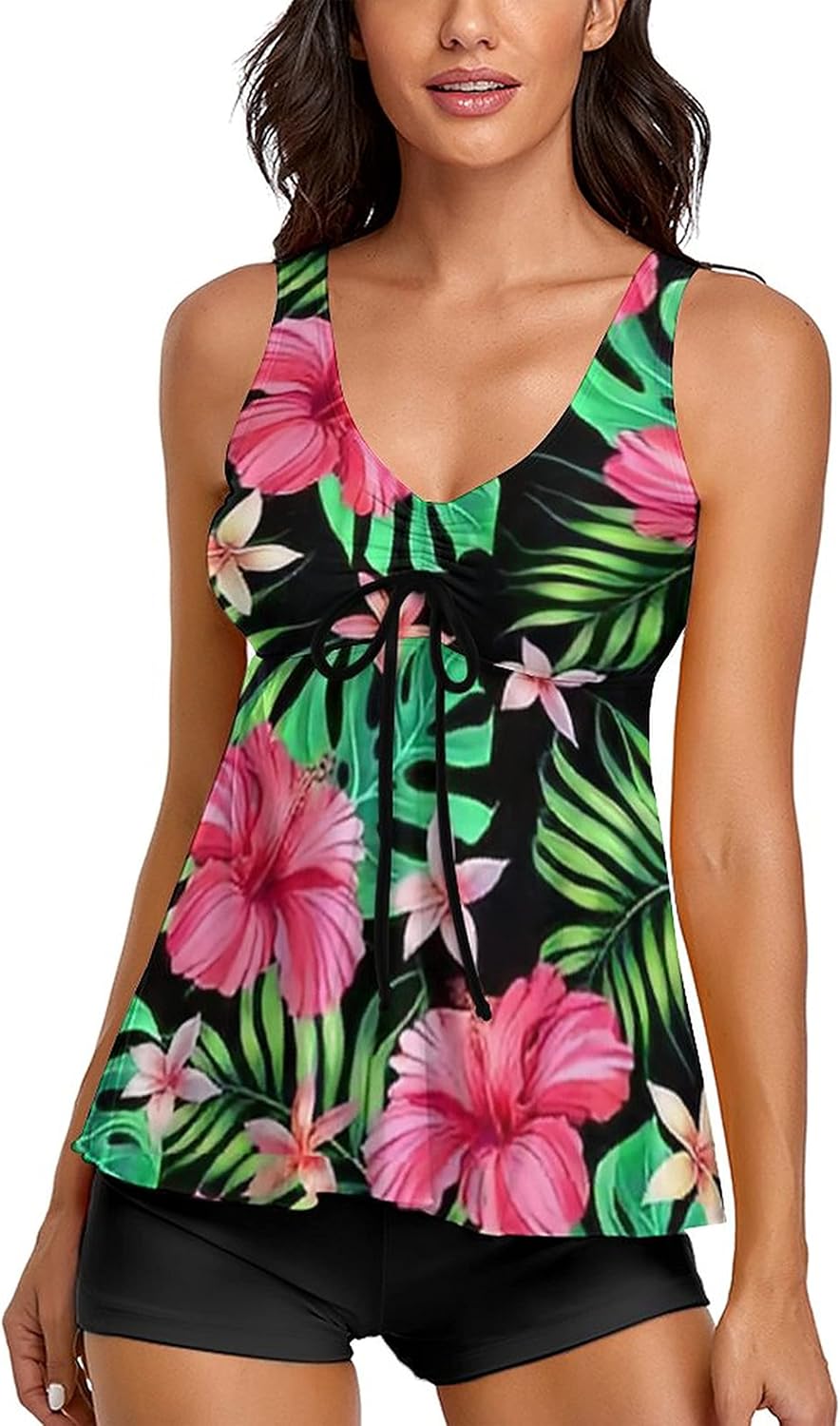 Modest Tankini Swimsuits for Women with Floral Print Design