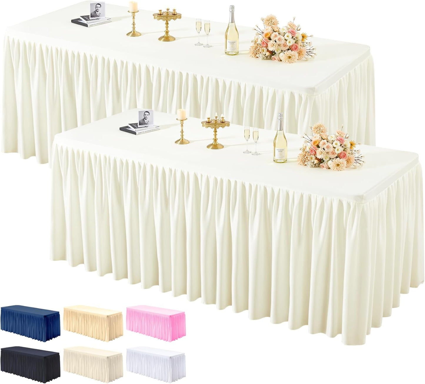 Ivory Tablecloths for Rectangle Tables 6ft with Ruffle Skirts