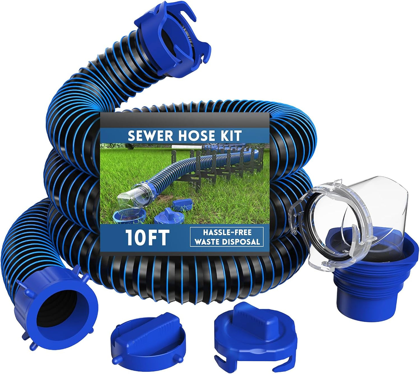 DUMPMAN RV Sewer Hose 10 Ft Kit with Clear View Adapter and Caps