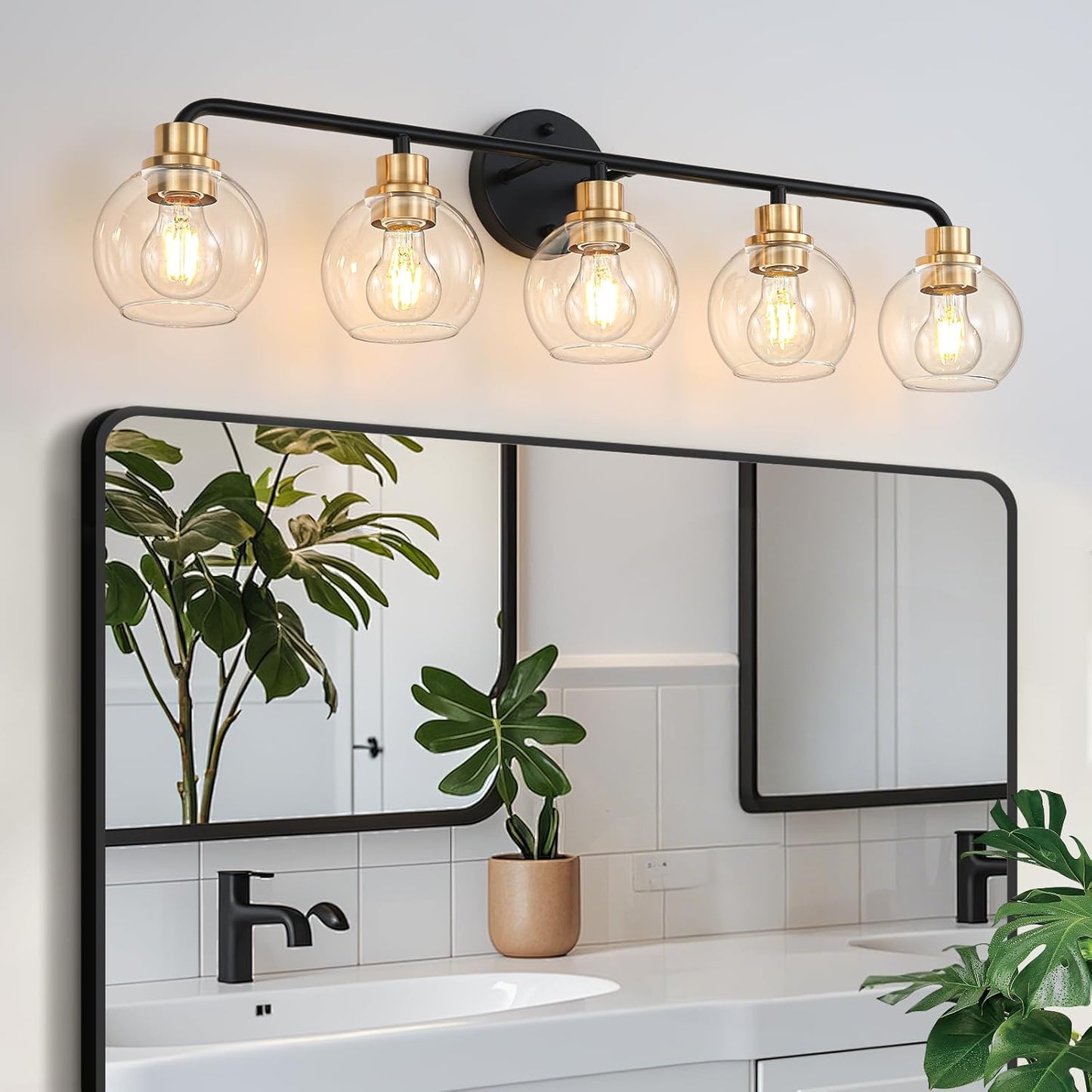 5 Light Bathroom Vanity Light with Black and Gold Finish
