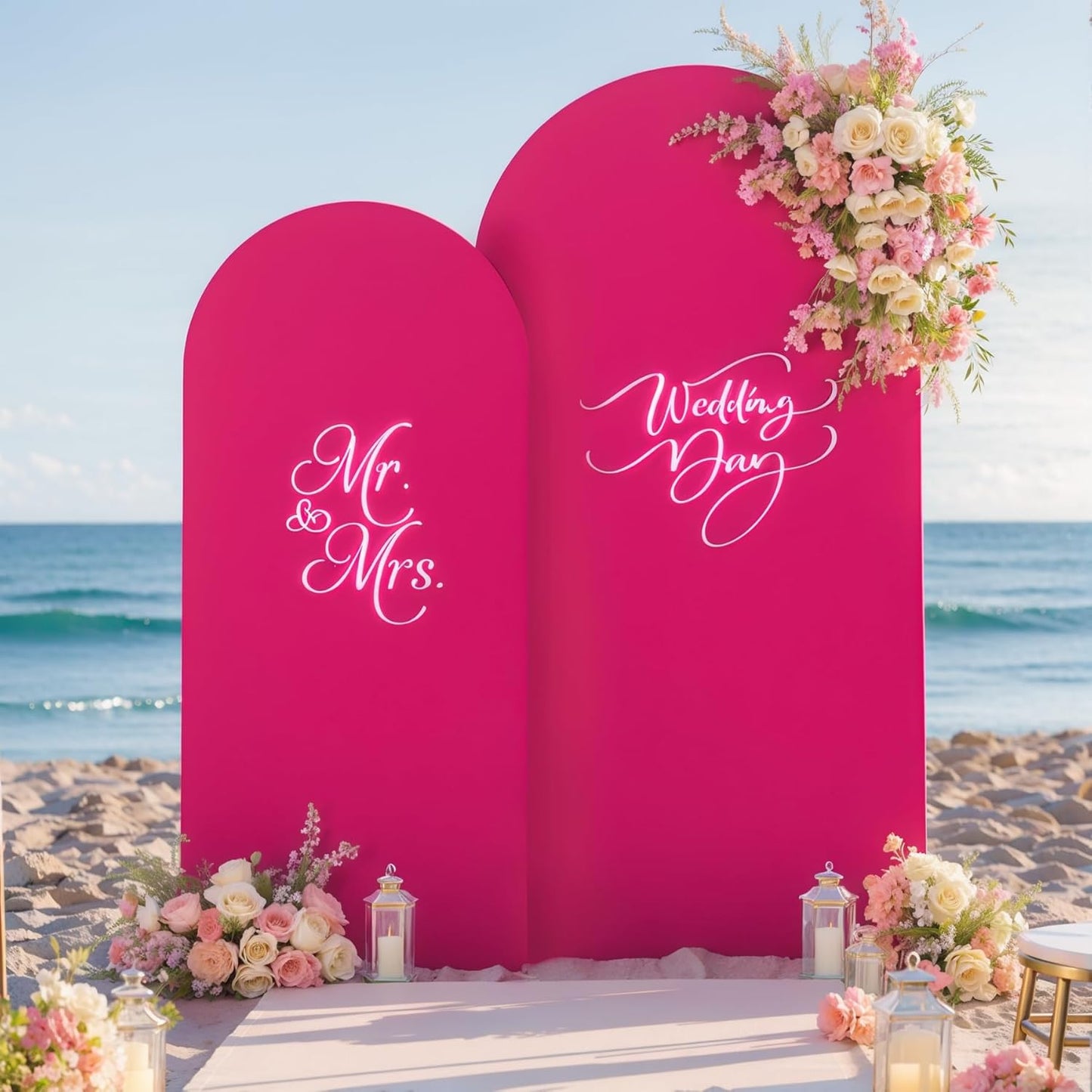 Hot Pink Arch Backdrop Covers for Weddings and Parties Set of 2