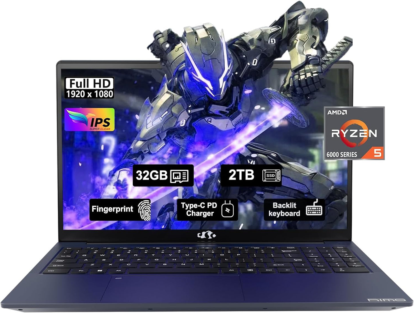 Powerful NIMO 15.6'' FHD Gaming Laptop: Ryzen 5 6600H, 32GB RAM, 2TB SSD