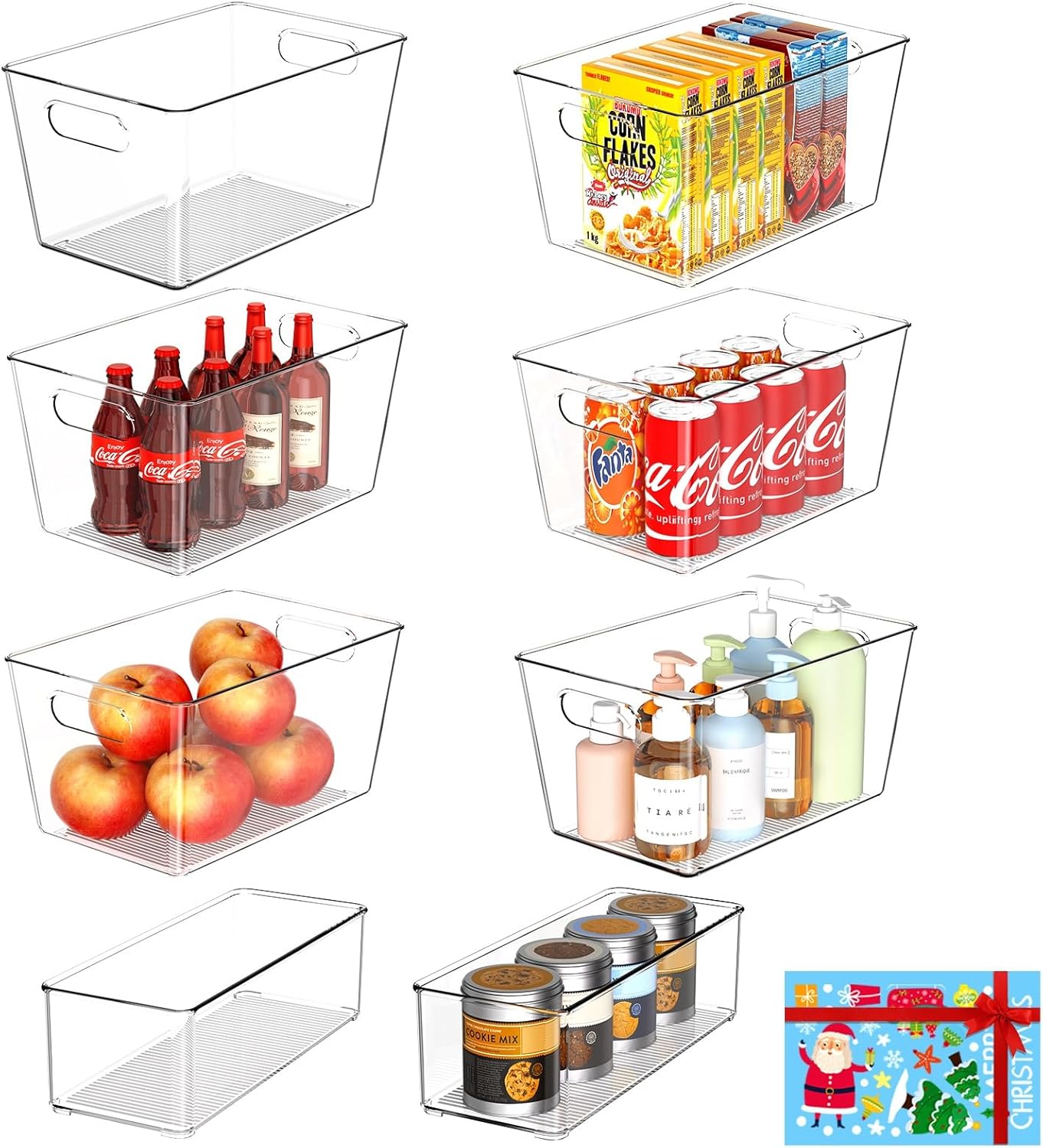 Set of 8 Clear Plastic Storage Bins for Kitchen Organization