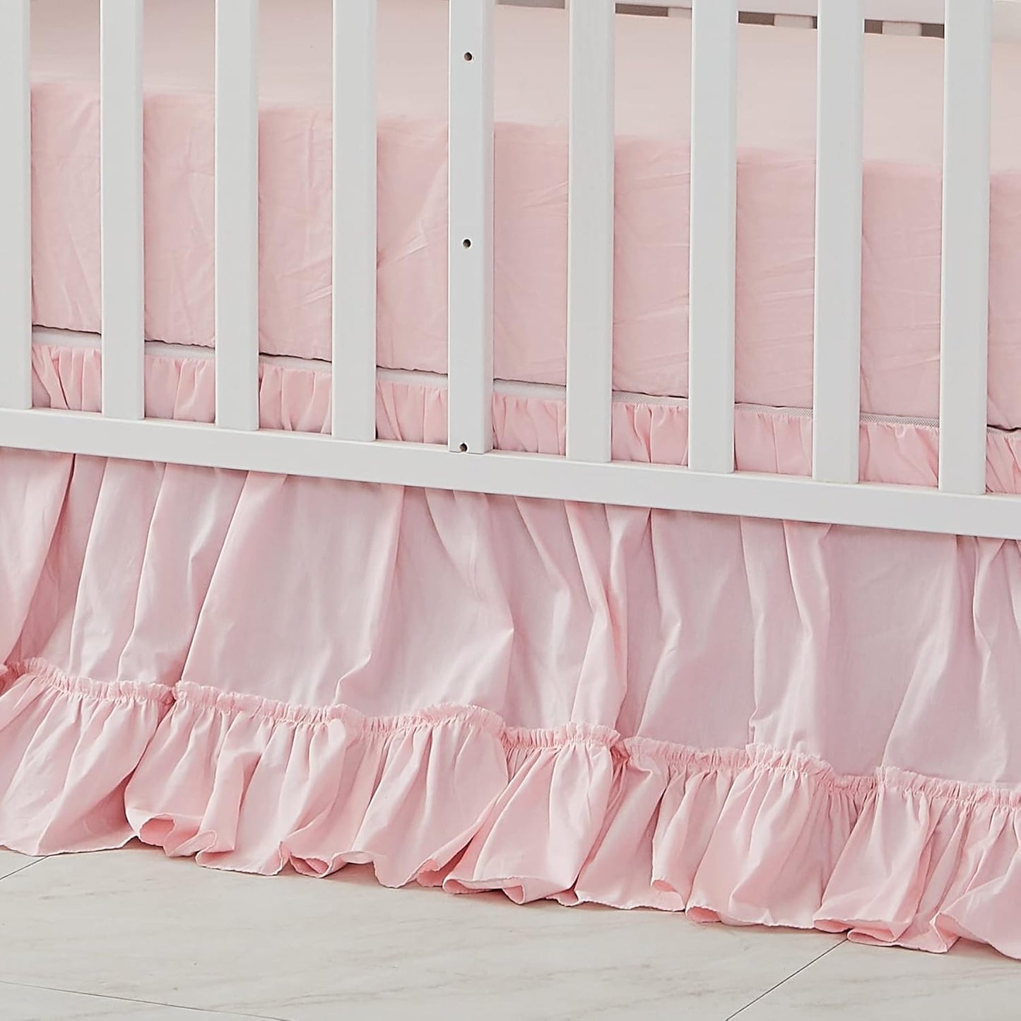 Brandream Crib Bed Skirt for Baby Girls Boys in Blush Pink