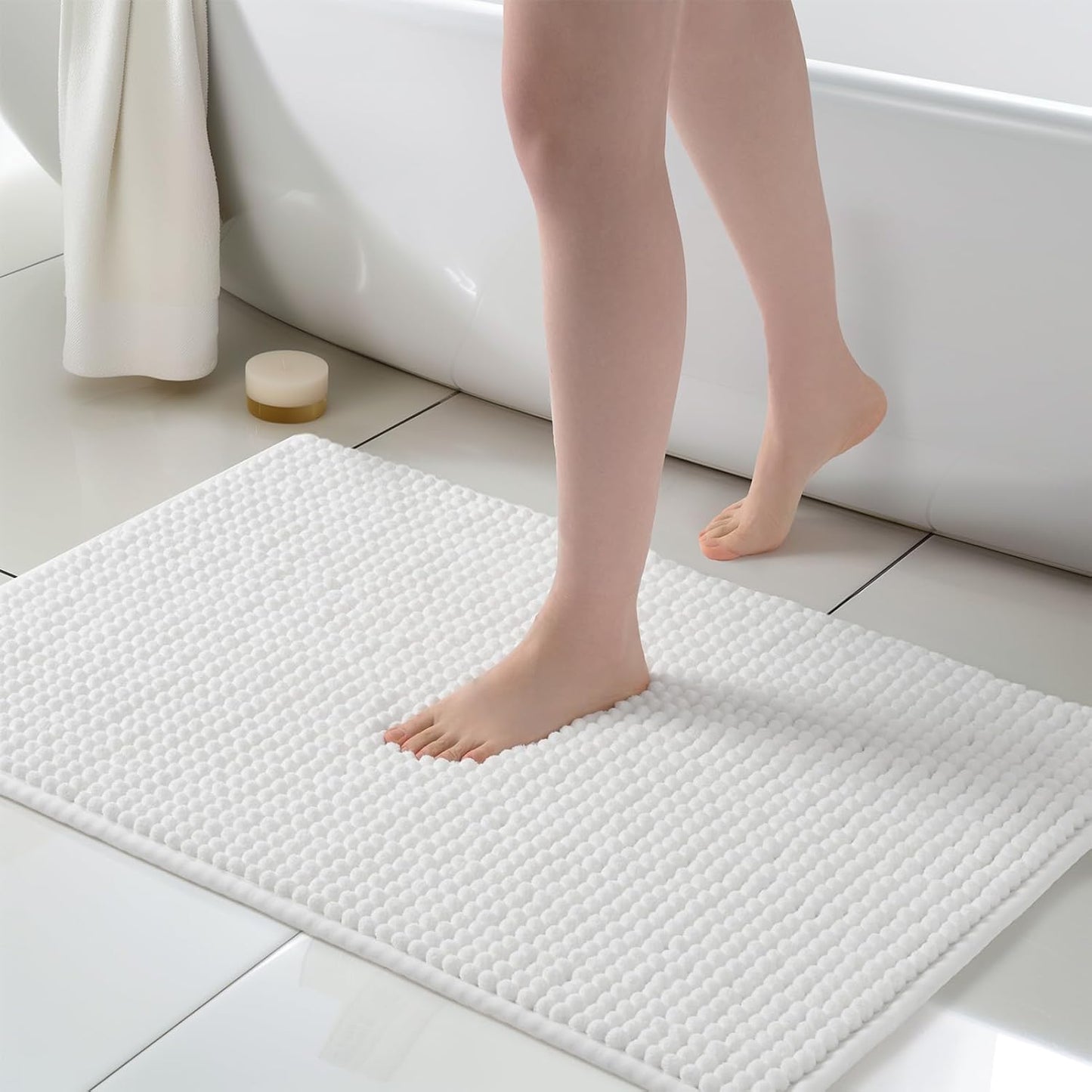 FRESHMINT Thick Chunky Chenille Bathroom Rug for Comfort