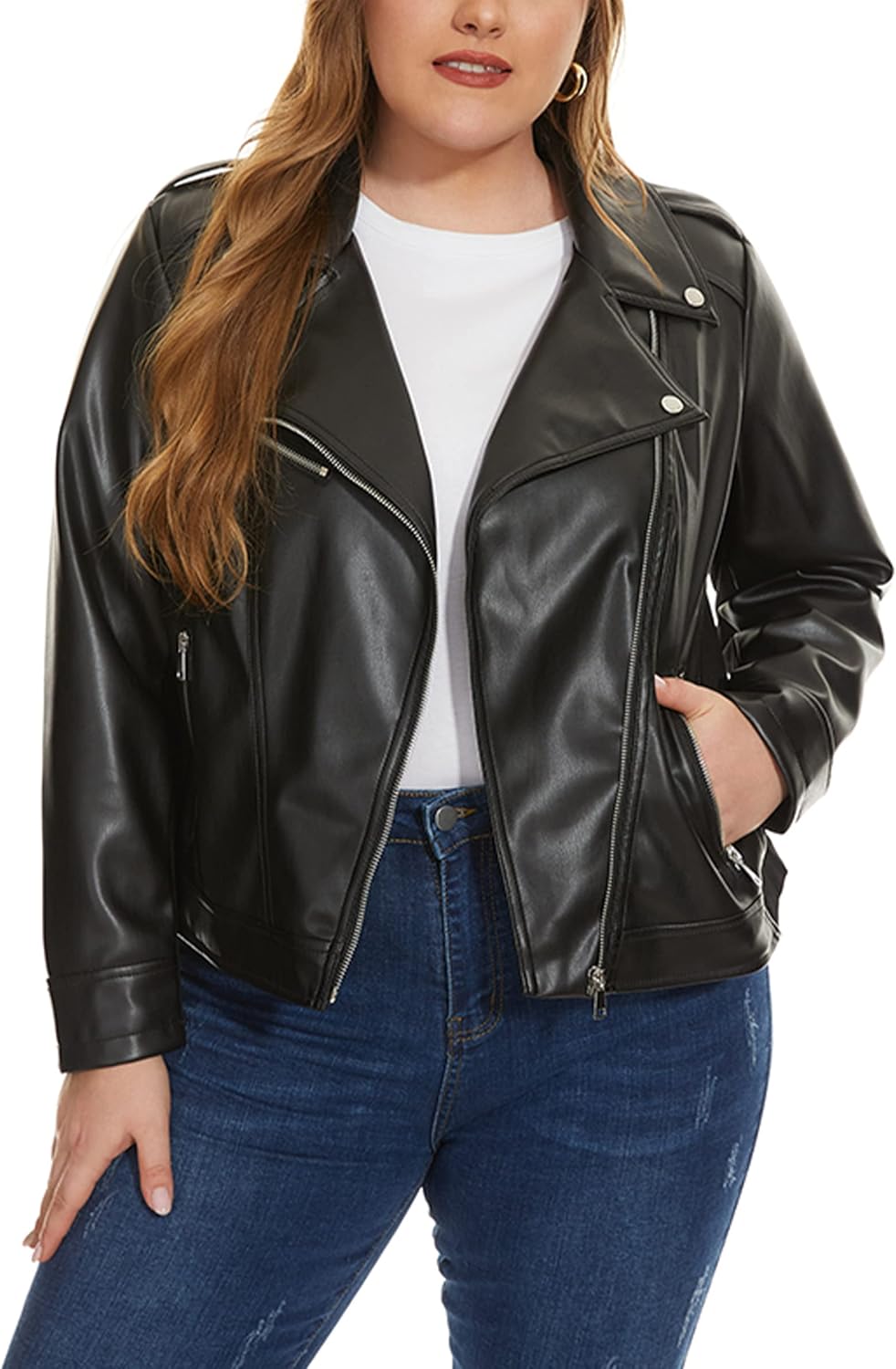 Fahsyee Women's Faux Leather Jackets for Plus Size Fashion