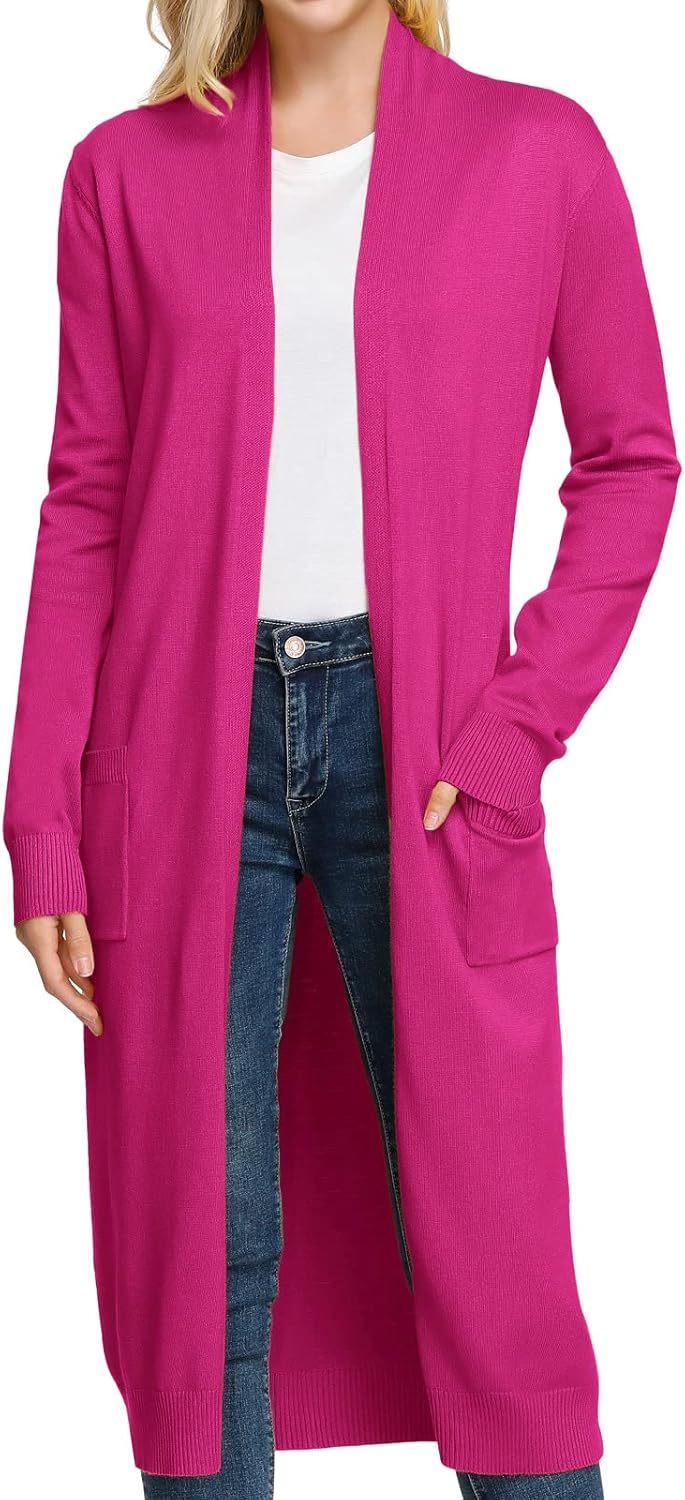 Essential Solid Open Front Maxi Long Knitted Cardigan Sweater