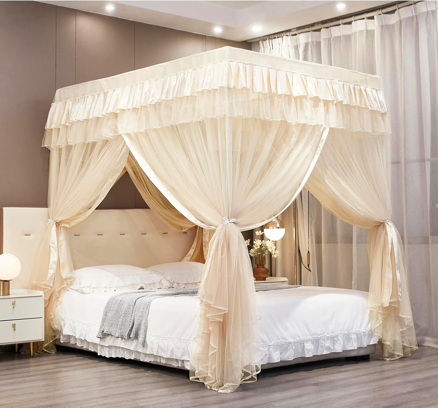 Mengersi Canopy Bed Curtains for Queen Size Cozy Decor