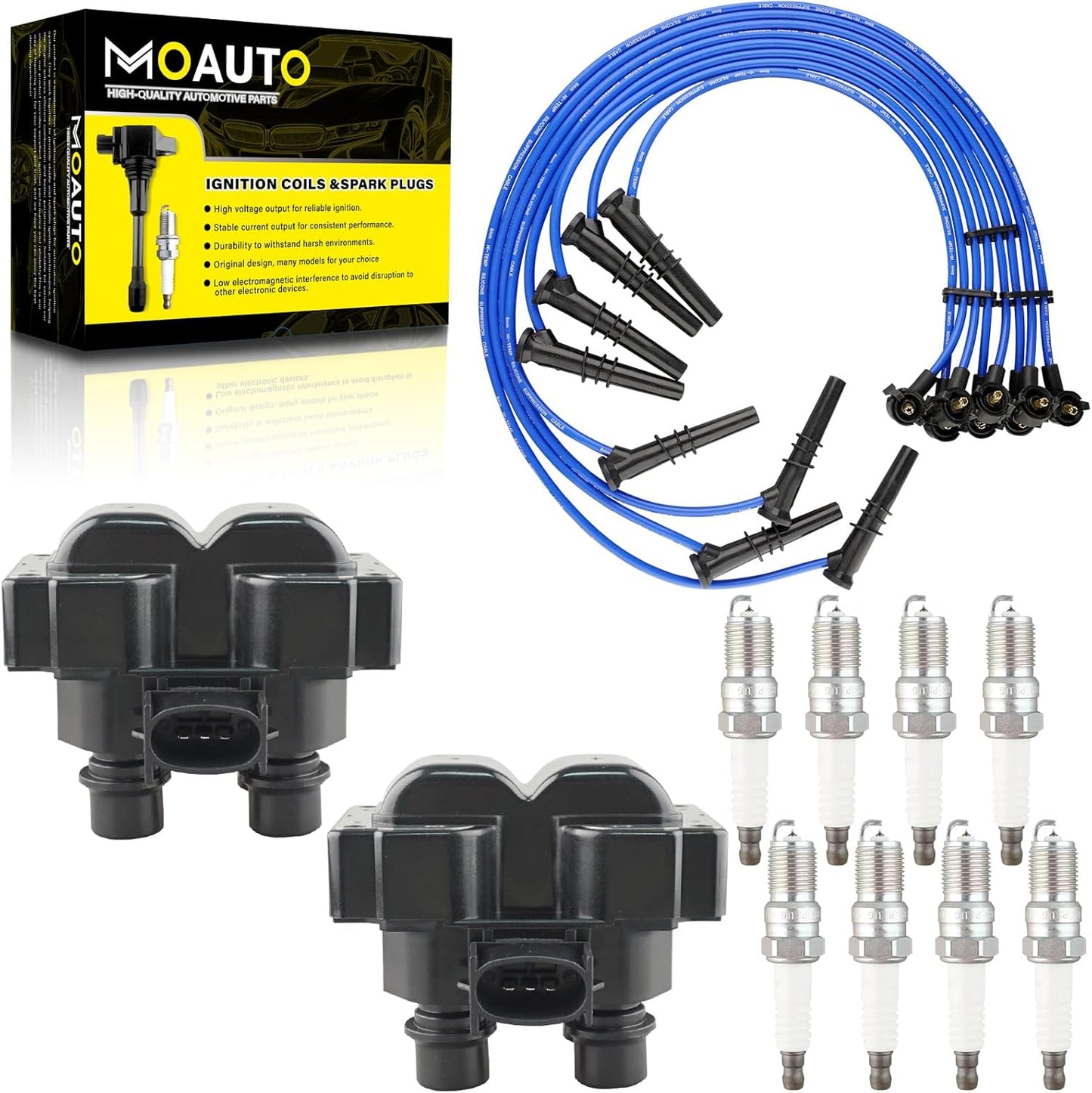 Set of 2 Ignition Coils Pack with Iridium Spark Plugs for Ford