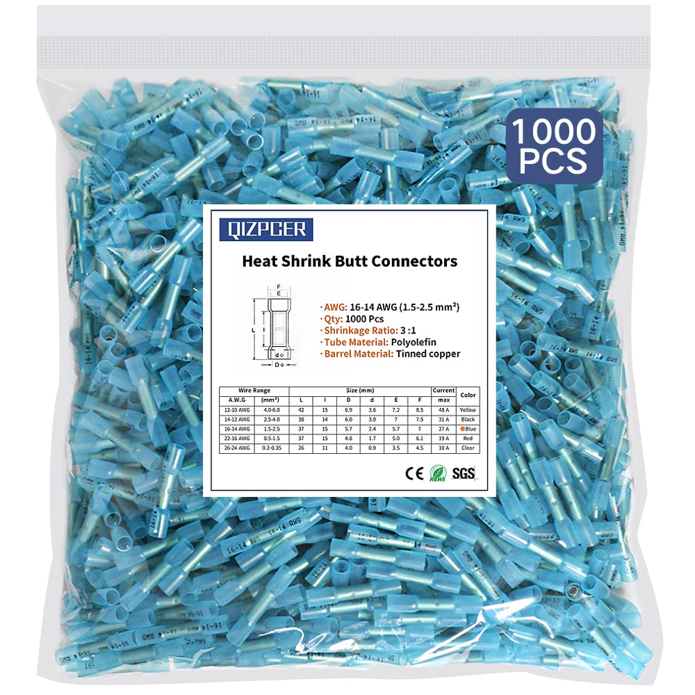 1000 Pcs Heat Shrink Butt Connectors for Marine Wiring Needs