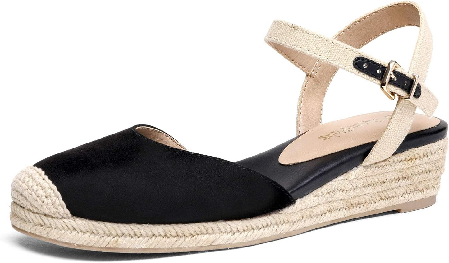 DREAM PAIRS Women's Closed Toe Elastic Ankle Strap Wedge Sandals