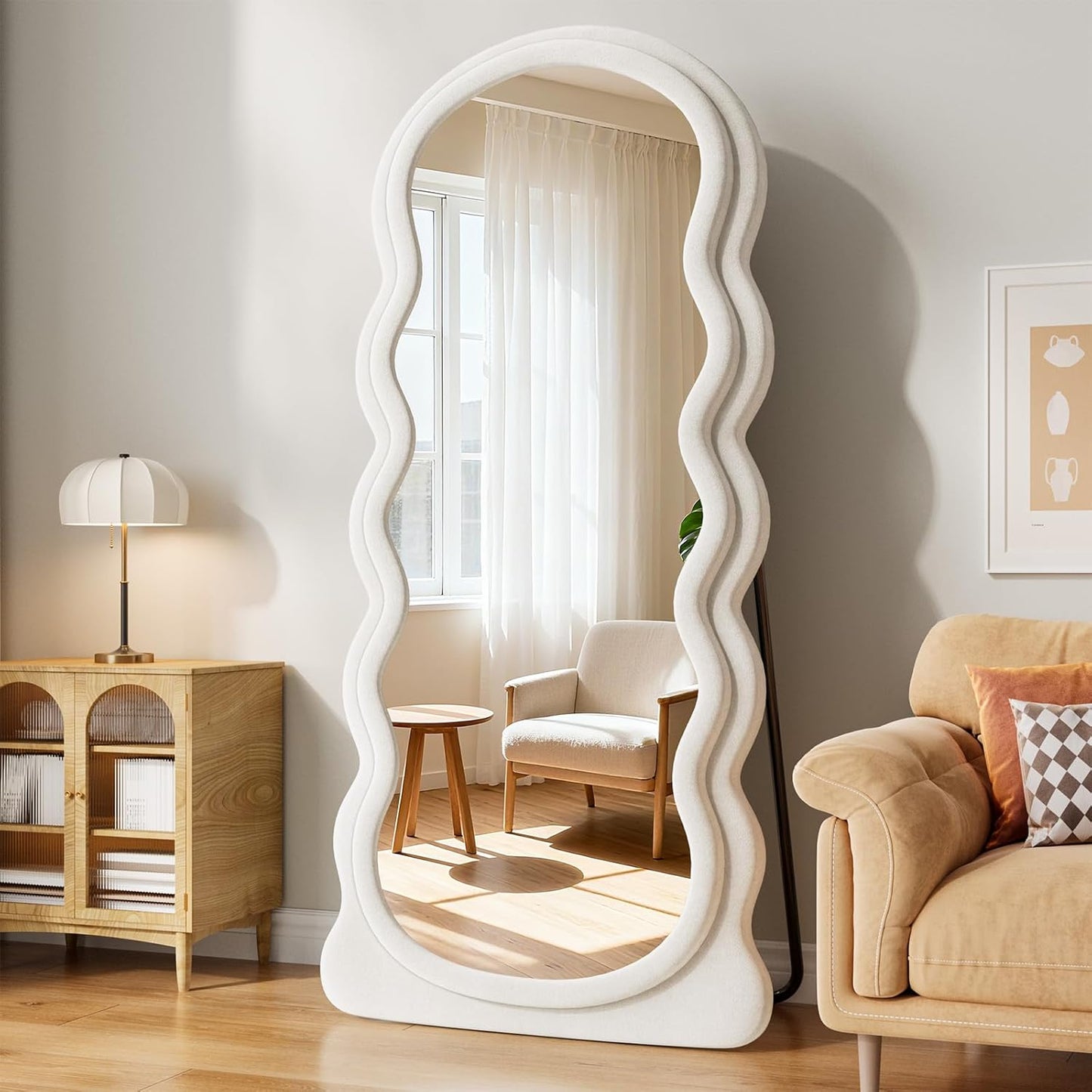 Wavy Full Length Mirror - Elegant 63in Flannel Floor Mirror