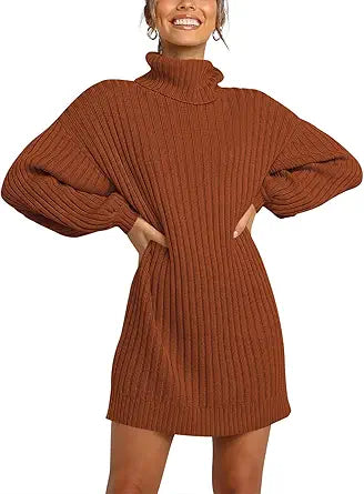 LOGENE Women's Turtleneck Sweater Dress for Stylish Comfort