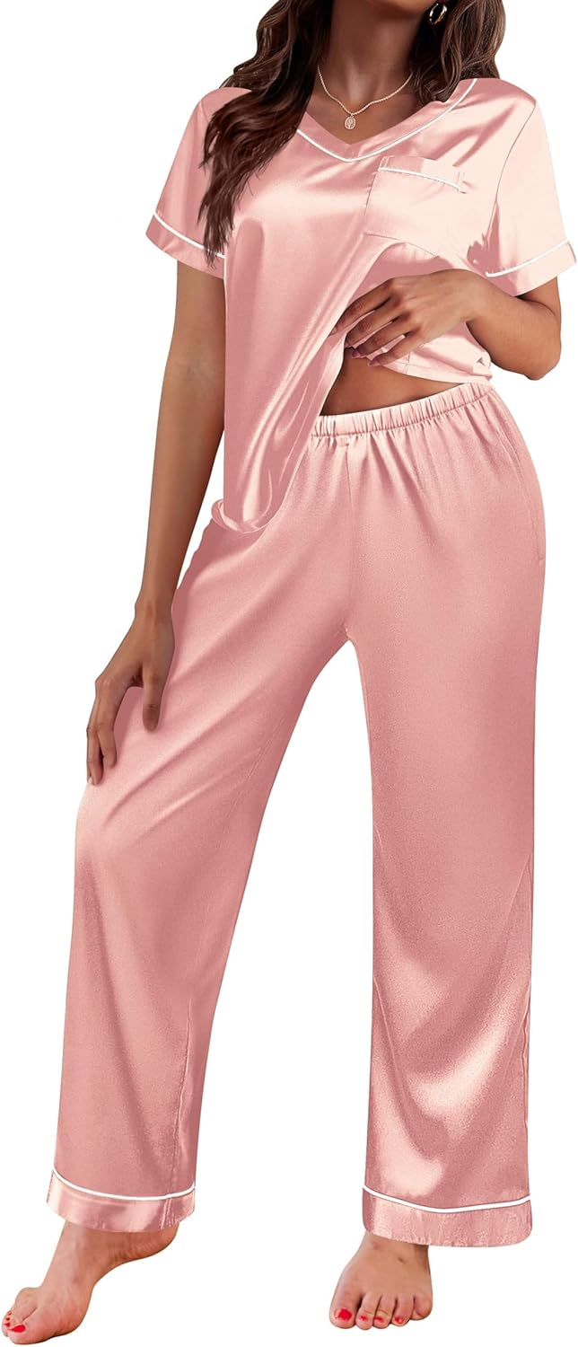 Ekouaer Satin Pajamas for Women - Soft Silk Sleepwear Set