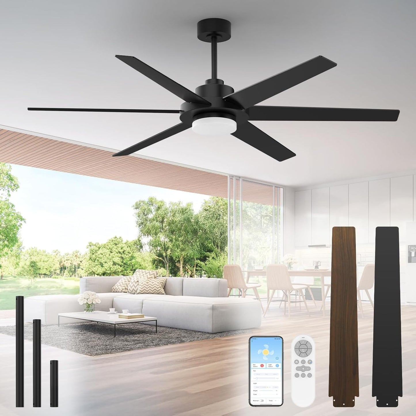 64 Inch Ceiling Fan with Lights and Remote for Modern Spaces