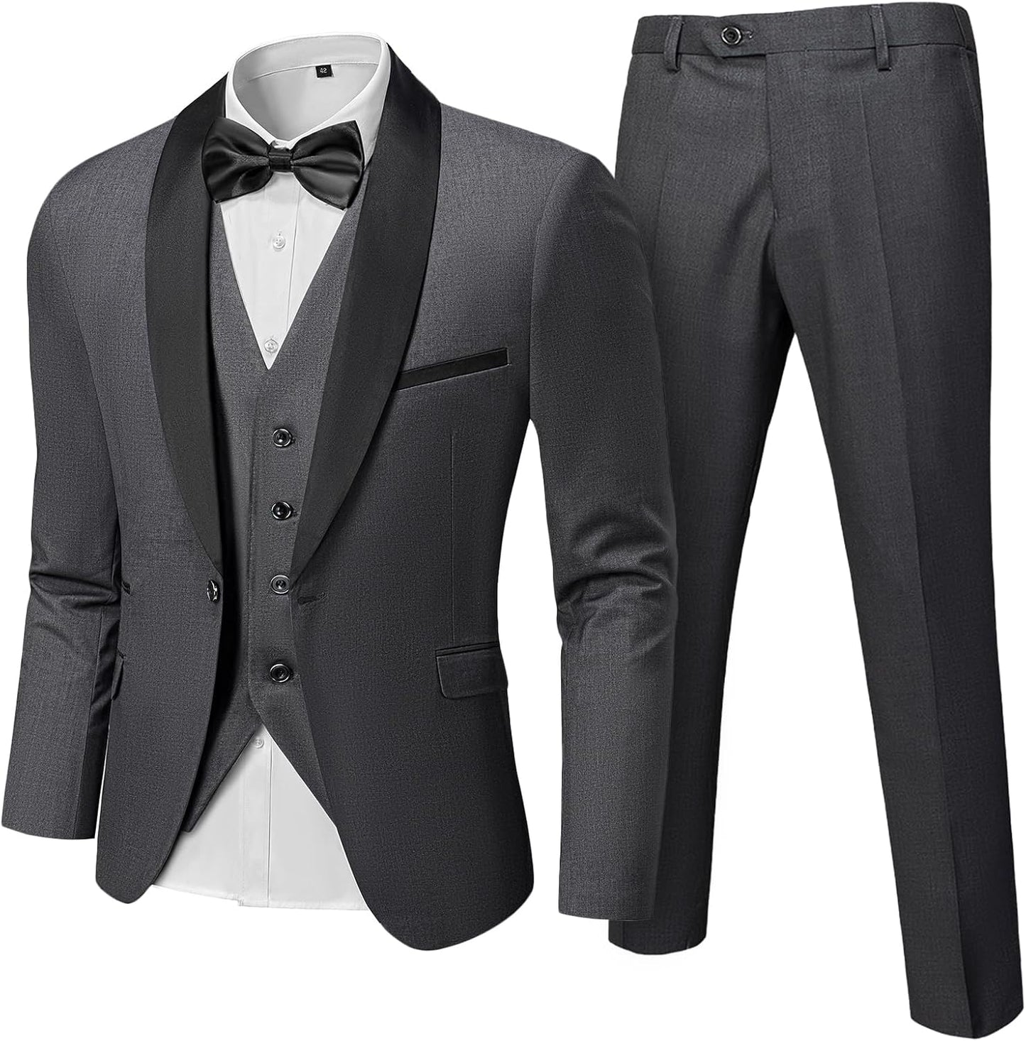 Hihawk Mens 3 Piece Tuxedo Set for Weddings and Parties