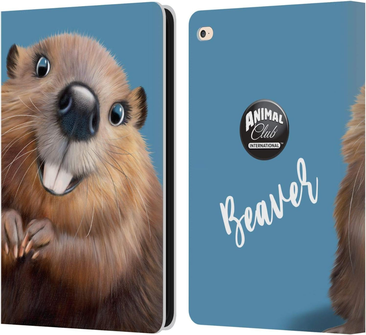 Animal Club International Beaver Faces Leather Wallet Case for iPad