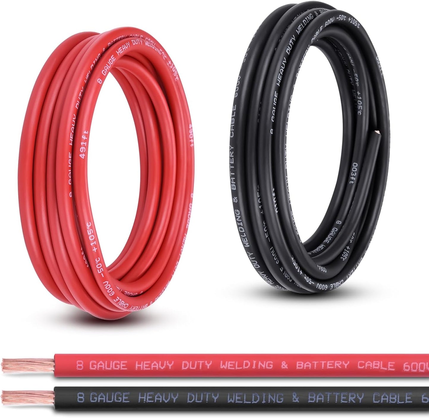 8 Gauge Battery Cable 15FT Red Black Pure Copper Wire for Automotive