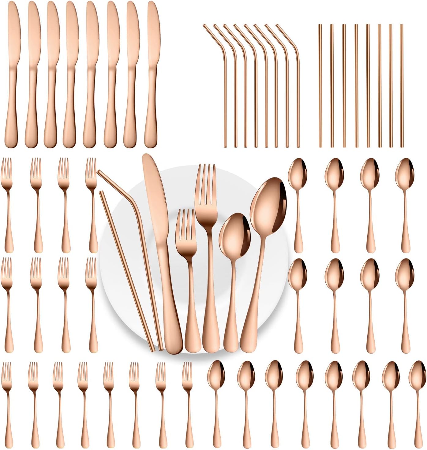 56 Pieces Mirror Rose Gold Silverware Set for Elegant Dining
