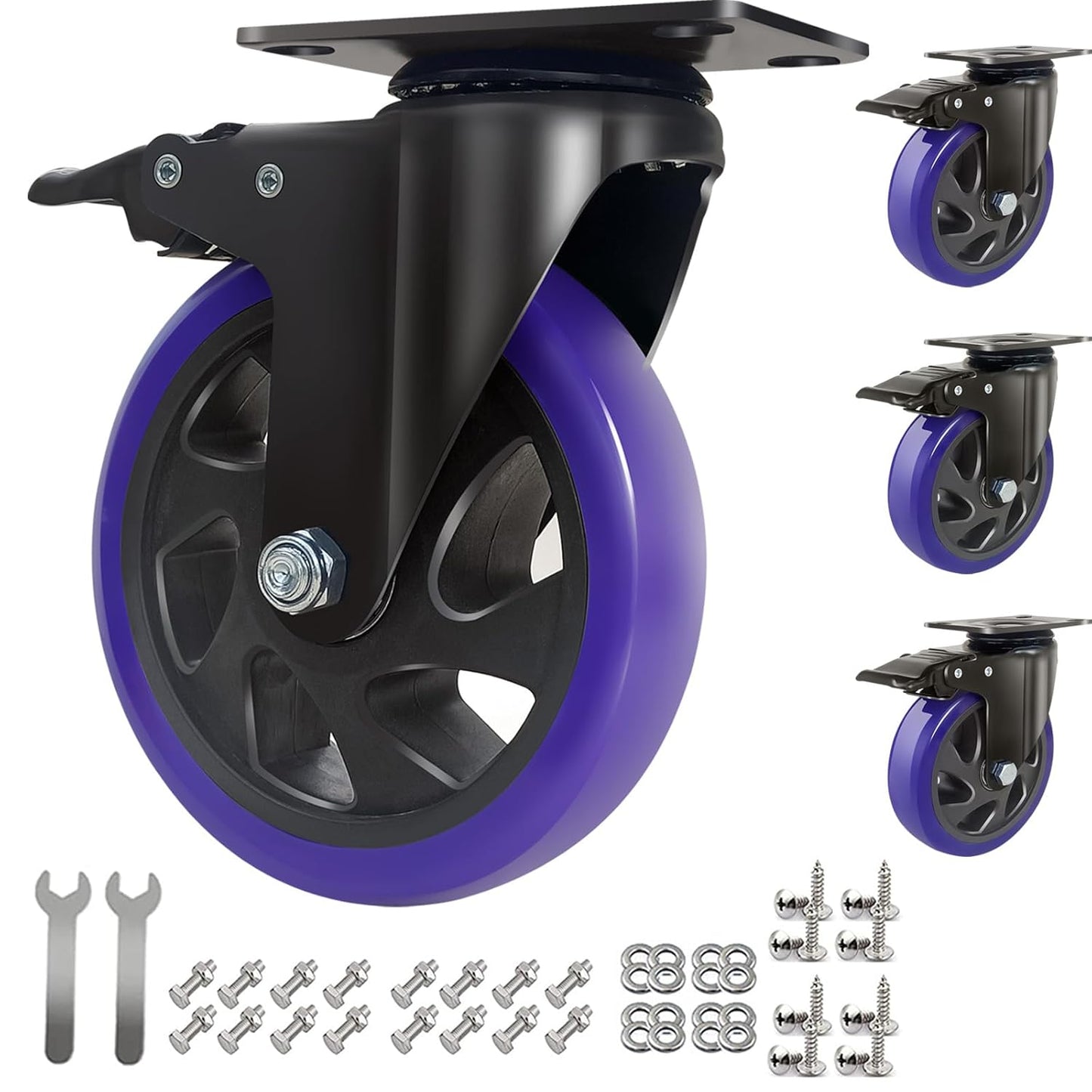 6 Inch Caster Wheels Heavy Duty Set of 4 with Brake for Cart