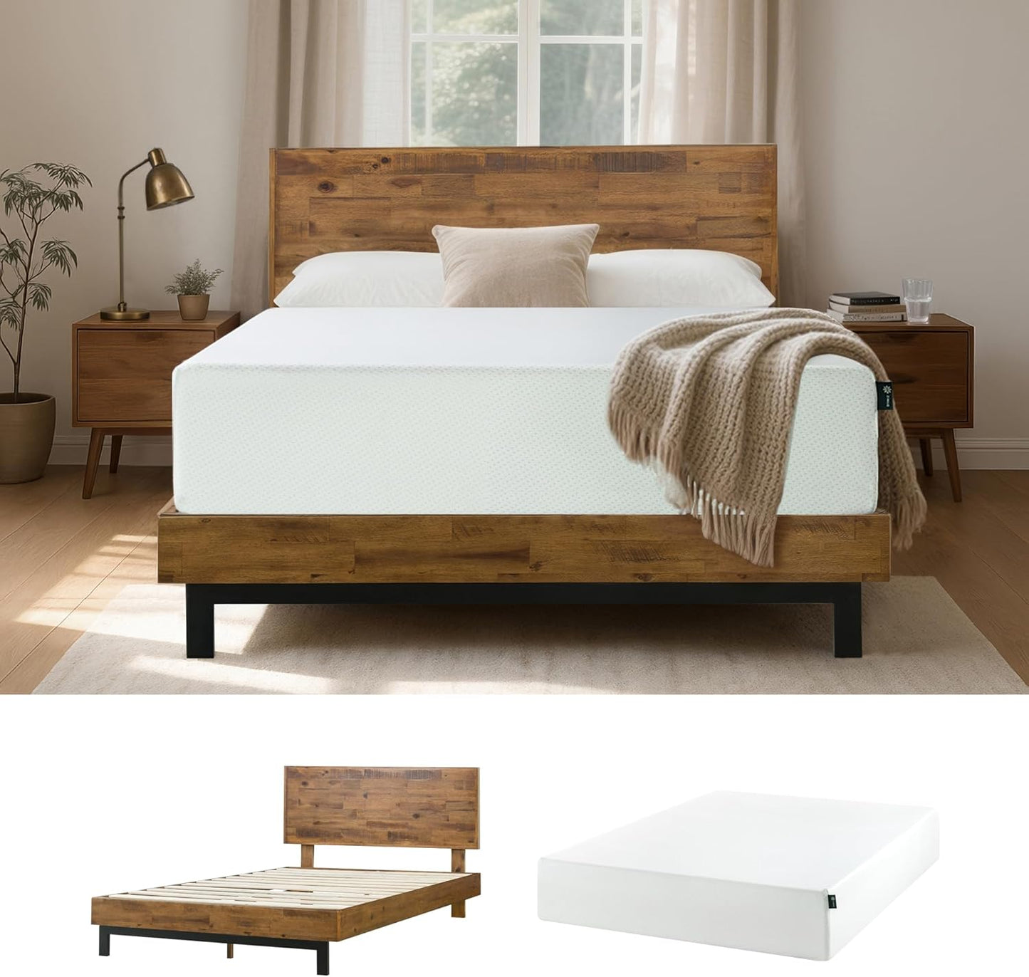 Zinus Green Tea Memory Foam Mattress and Tricia Bed Frame Set