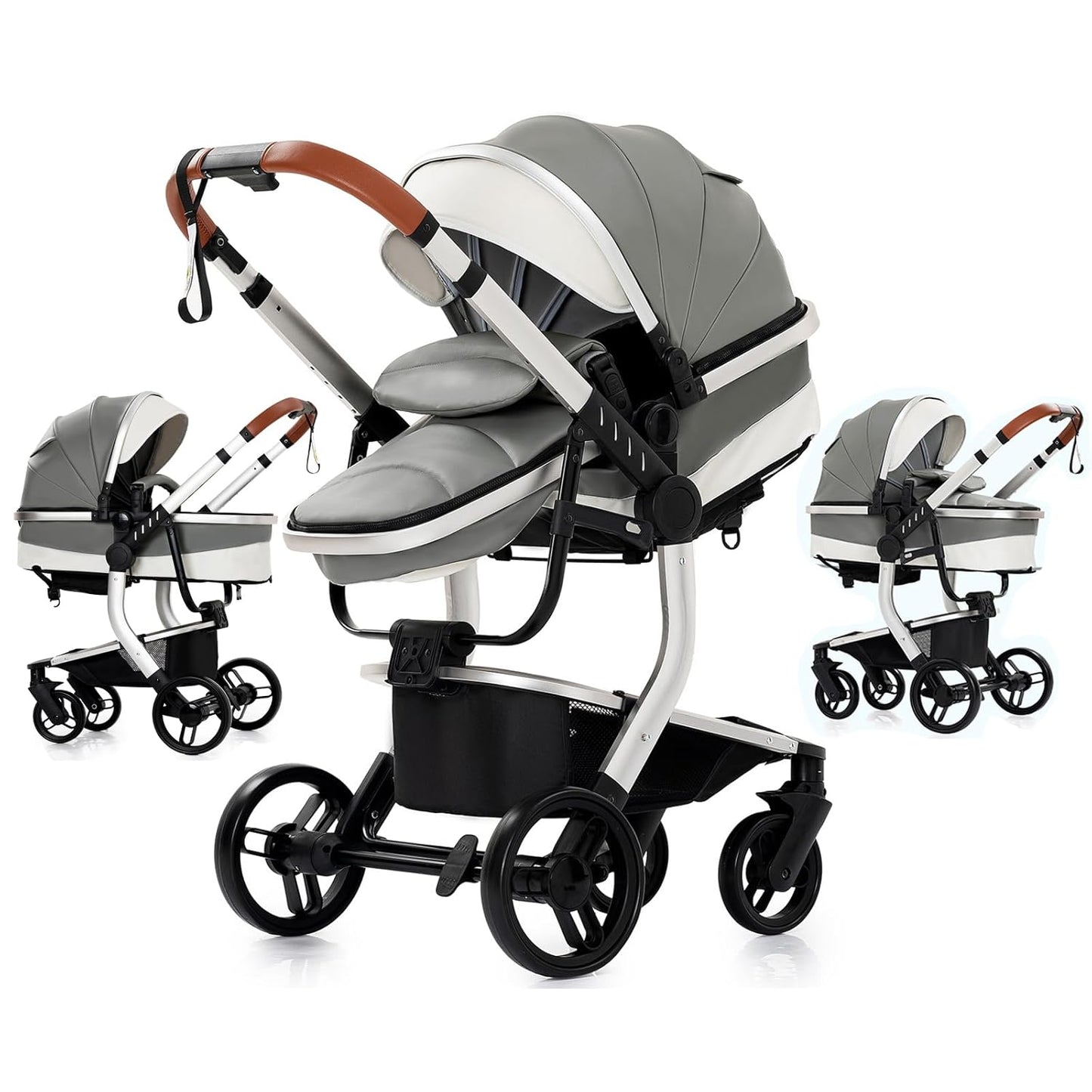 PU Leather 2 in 1 Baby Stroller for Newborns and Infants