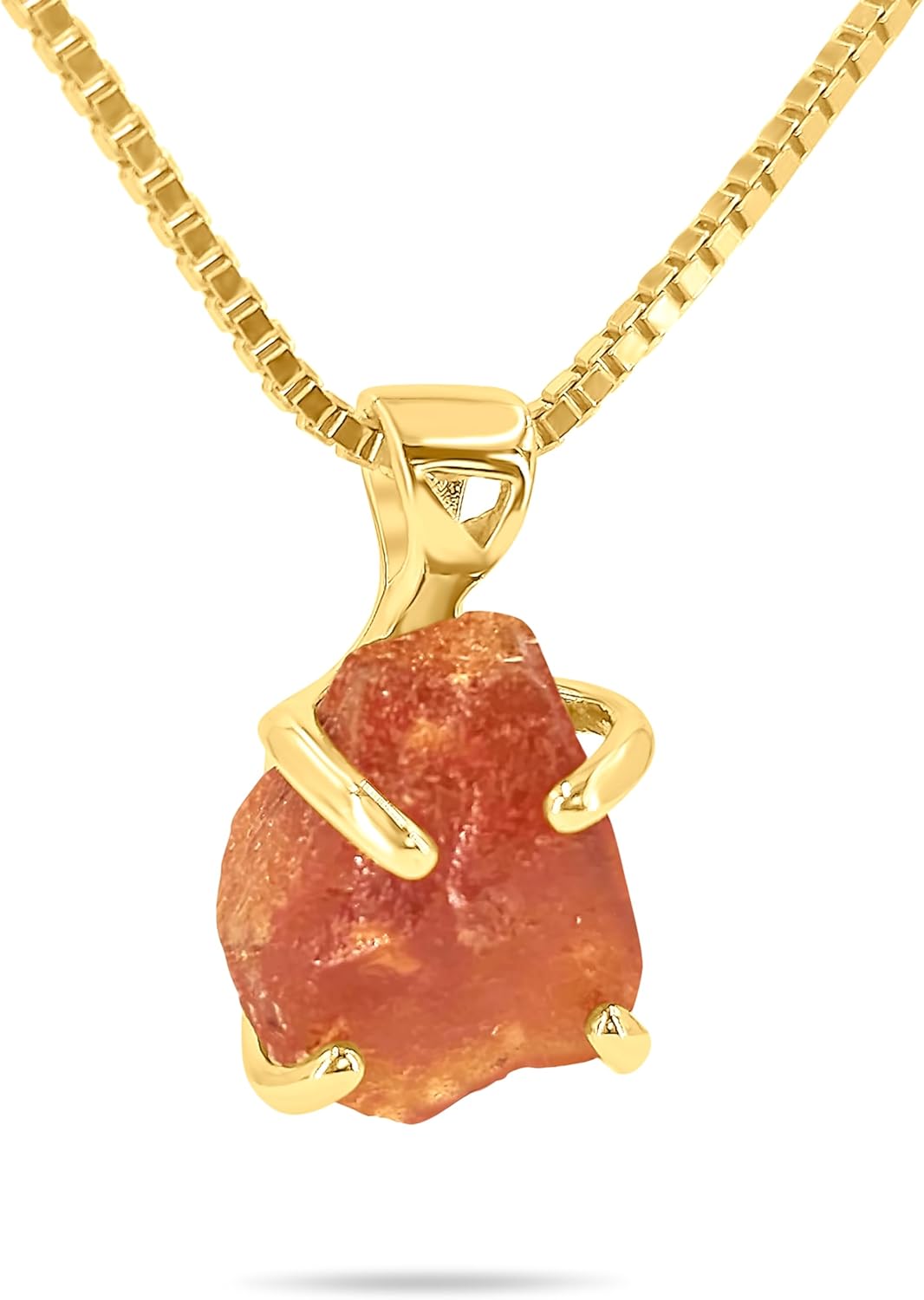 Genuine Raw Birthstone Pendant Chain Necklace in Silver Gold