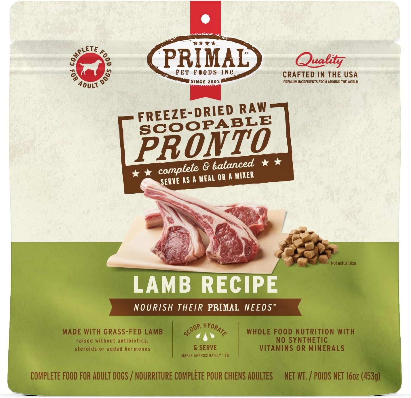 Primal Freeze Dried Dog Food Mini Nuggets with Lamb for Dogs